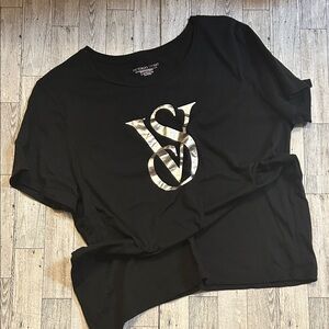 Victoria's Secret Black Tee with Metallic Logo size XL long